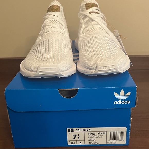 Adidas Swift Run White and Gold Sneakers - Picture 1 of 3
